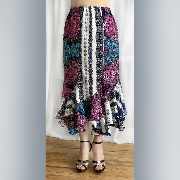 Multicolor swirl skirt. Ameynra by Sofia. Paisley-n-flowers. Size M. Midi. New - Picture 2 of 3